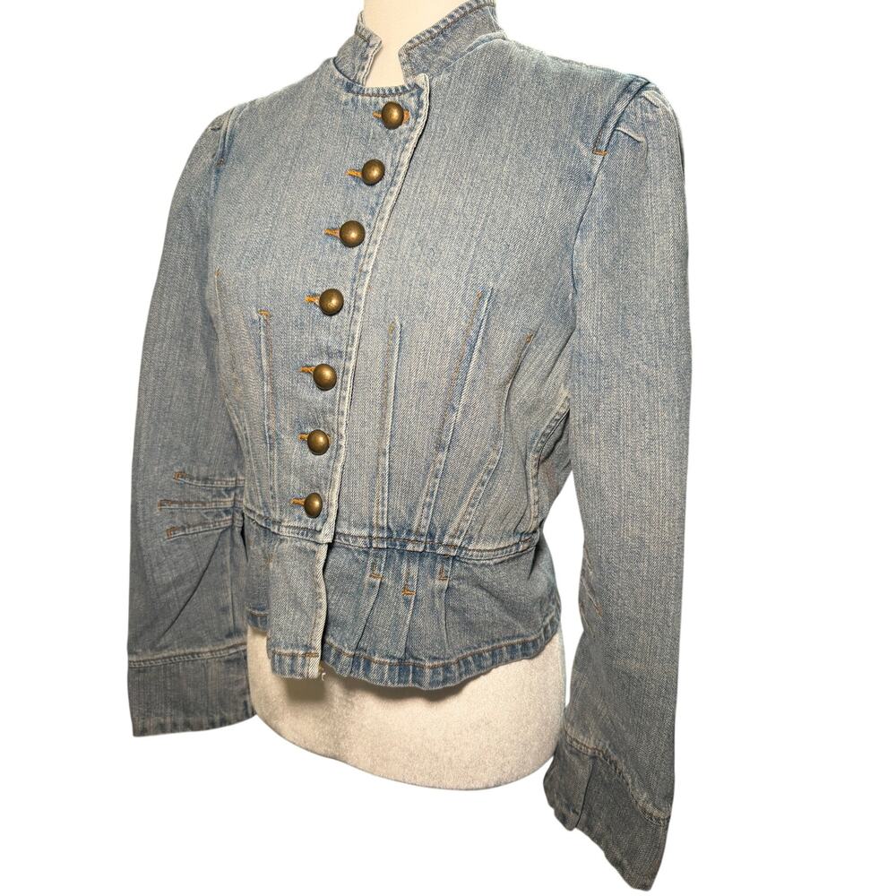Boston Proper Vintage Painted Peplum Military Victoria Denim Jacket, Size 10